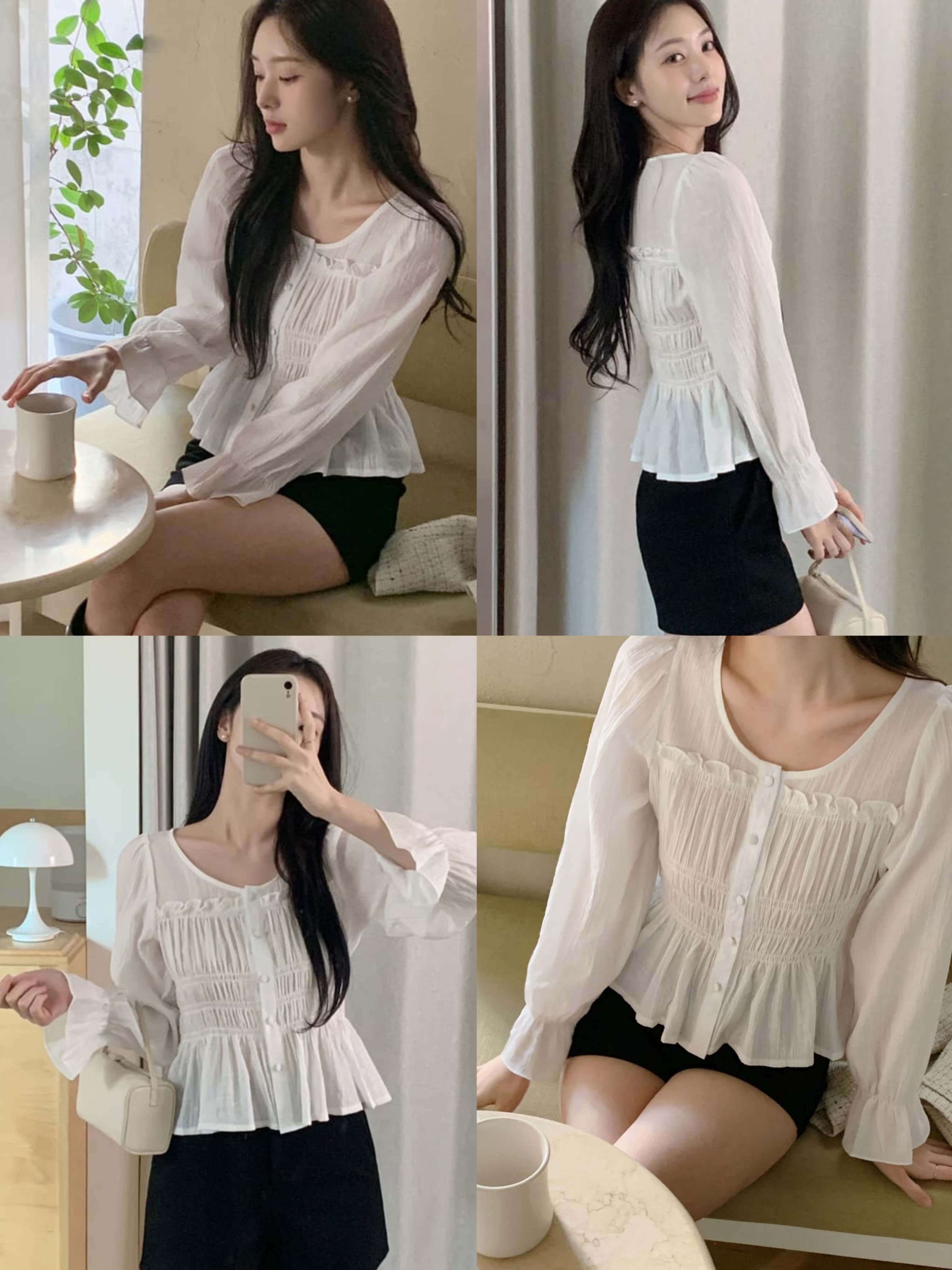 雲朵皺褶感長袖襯衫 blouse / cherrykoko 아르니 링클 블라우스