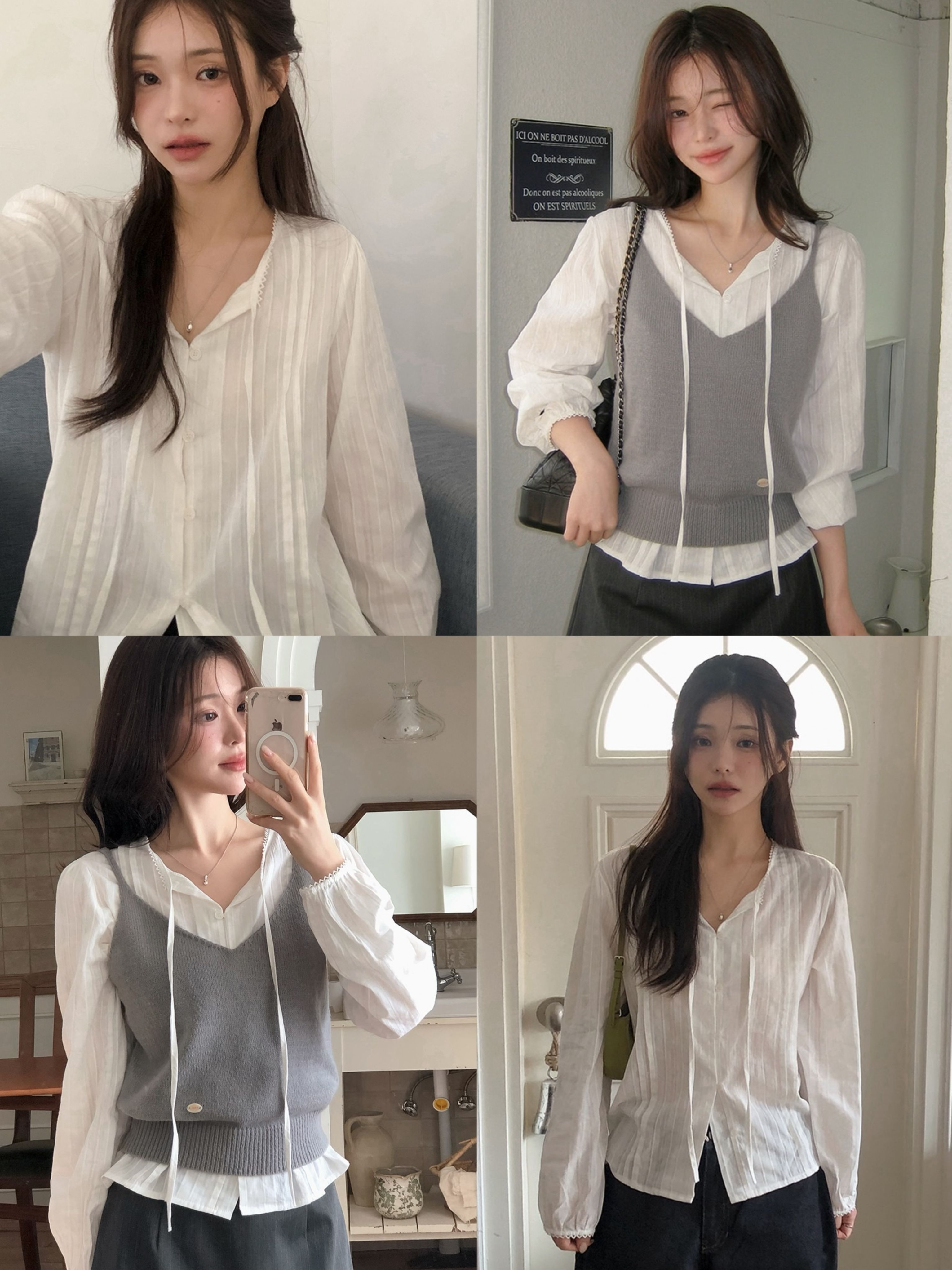 蕾絲壓褶純棉綁帶襯衫 blouse / 토스카나 레이스 핀턱 코튼 타이 블라우스