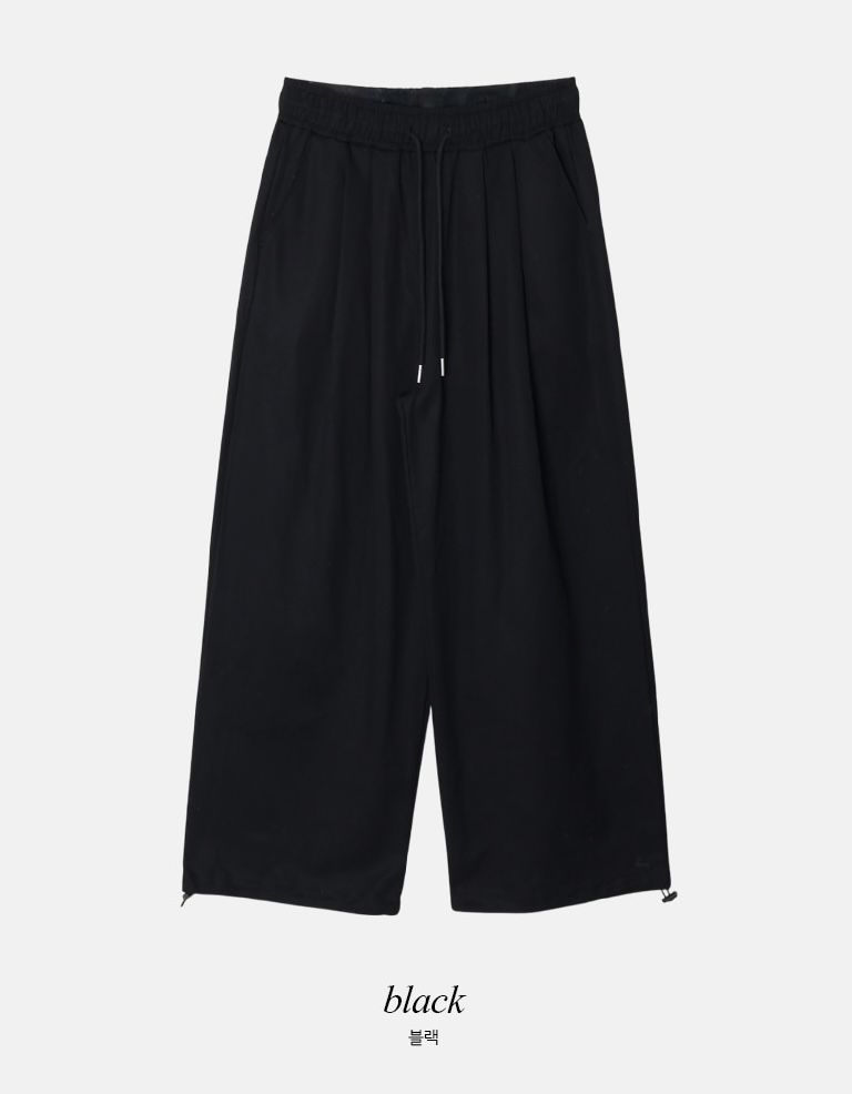 兩種褲長 帥氣感鬆緊腰寬鬆長褲 pants 4色 / 브렌 백 플렛 포켓 벌룬 핀턱 와이드 팬츠