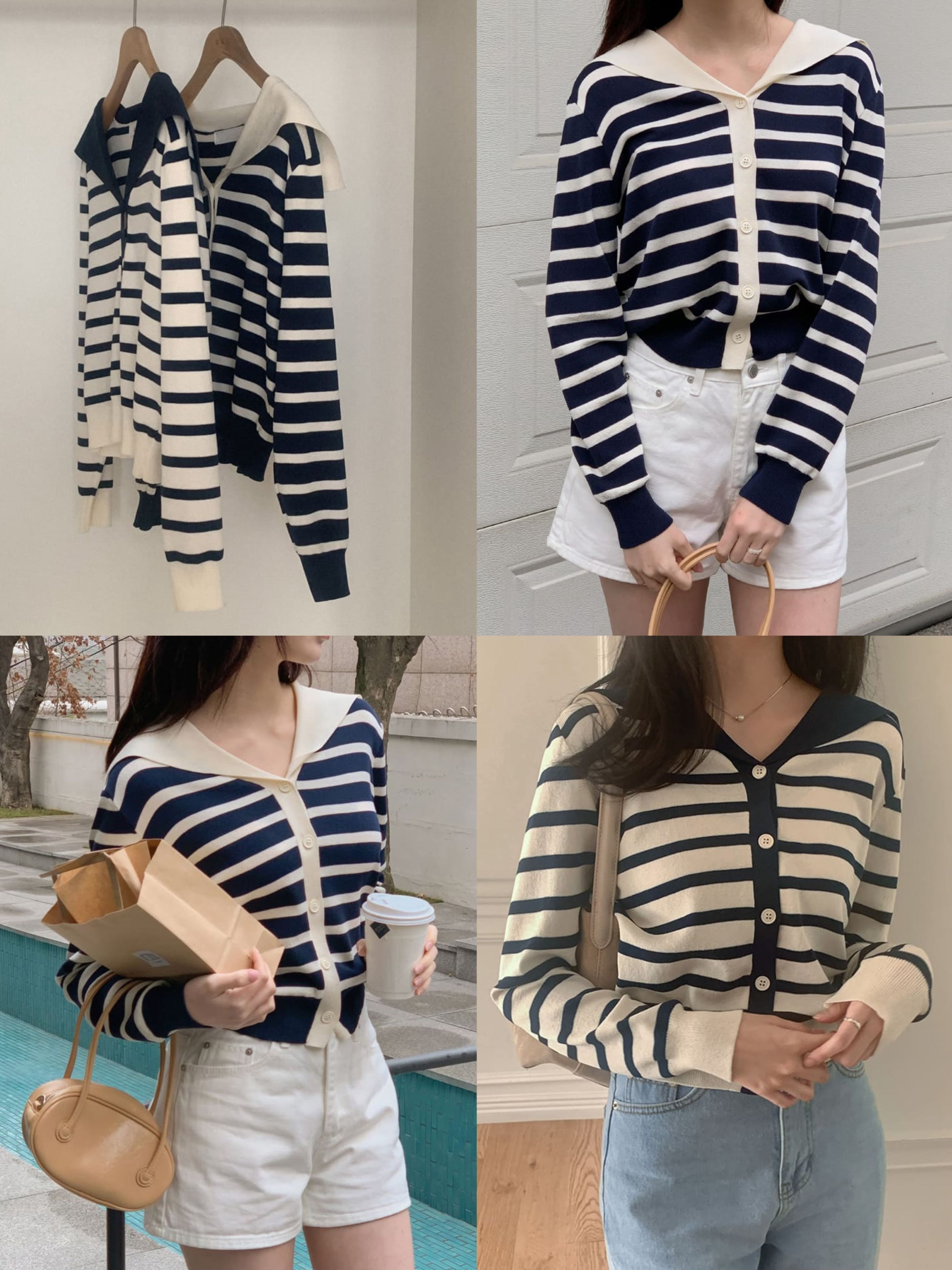 正韓製條紋針織小外套 cardigan 2色 / cherrykoko 마린 단가라 니트가디건