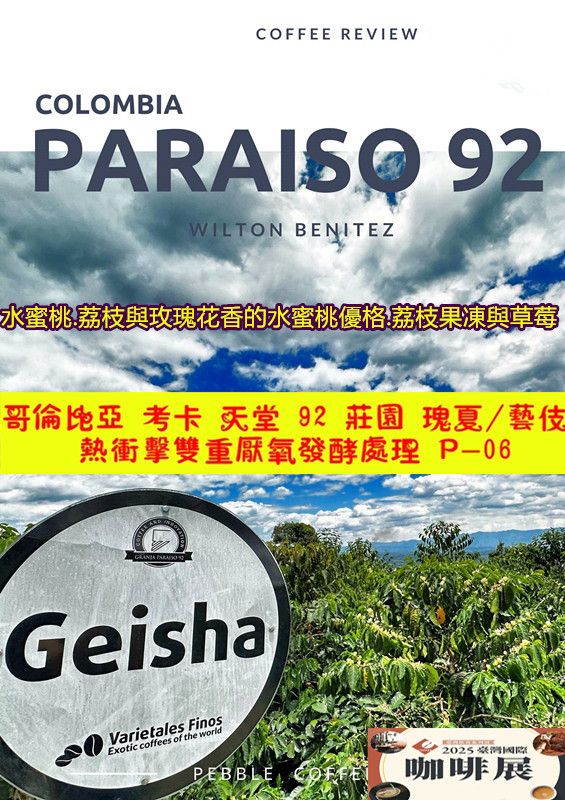 哥倫比亞 考卡 天堂 92 莊園 瑰夏/藝伎 熱衝擊雙重厭氧發酵處理 P-06