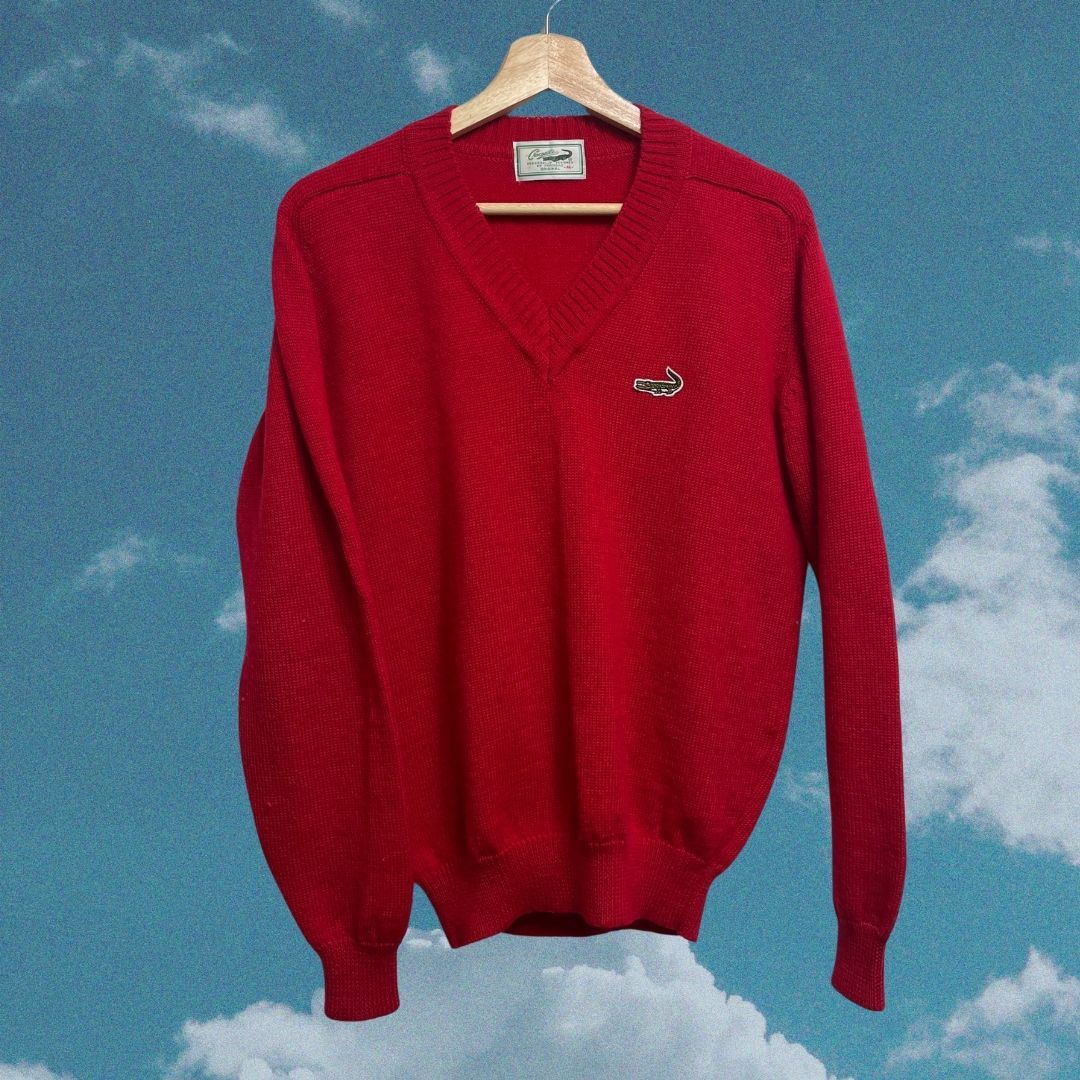 【𝗠𝗼𝗿𝗲𝗳𝘂𝗻古著選物】𝗟𝗮𝗰𝗼𝘀𝘁𝗲 紅色毛衣 疊穿 保暖毛衣 多穿毛衣 古著毛衣 復古