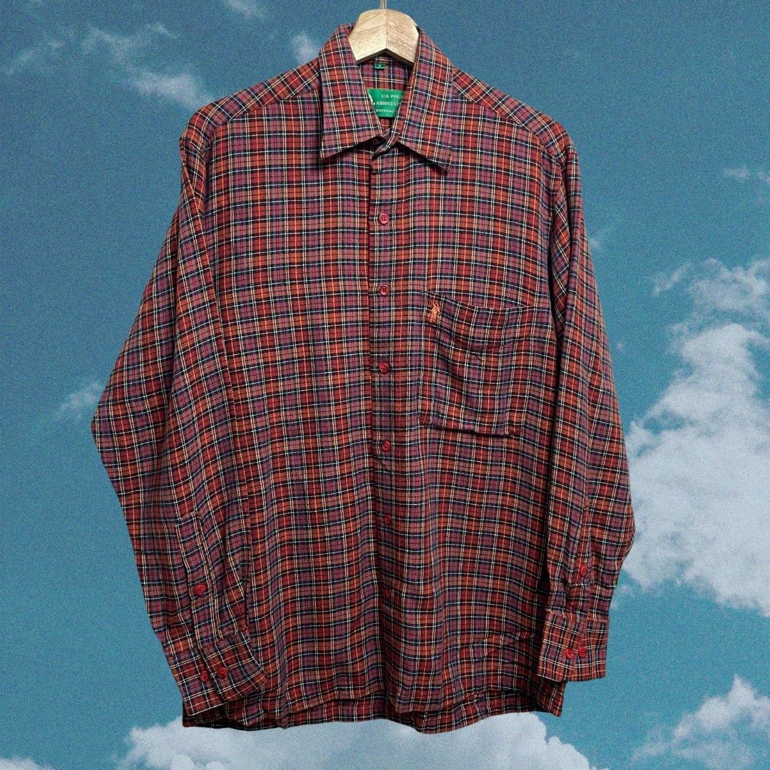 【𝗠𝗼𝗿𝗲𝗳𝘂𝗻古著選物】𝗣𝗼𝗹𝗼 深紅色格紋襯衫 古著 長袖 蘇格蘭風