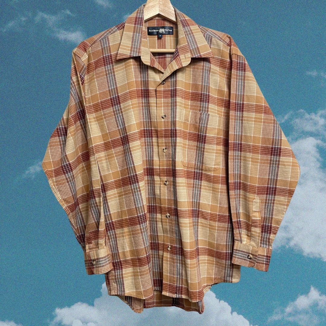 【𝗠𝗼𝗿𝗲𝗳𝘂𝗻古著選物】𝗣𝗼𝗹𝗼 黃咖色格紋襯衫 古著襯衫 長袖襯衫 疊穿 復古 格子襯衫