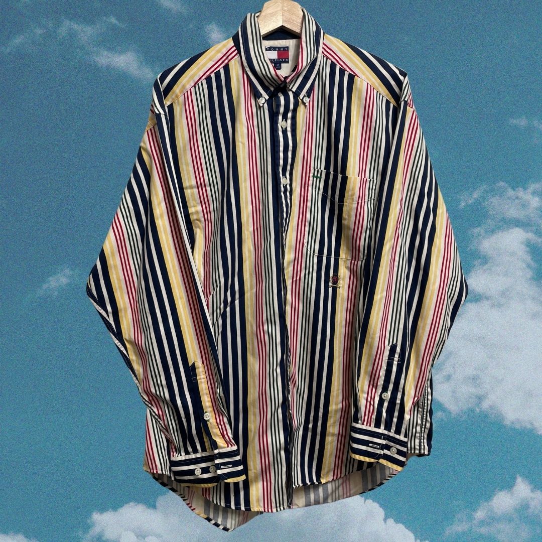 【𝗠𝗼𝗿𝗲𝗳𝘂𝗻古著選物】𝗧𝗼𝗺𝗺𝘆 彩條條紋襯衫 稀有款 古著襯衫 長袖襯衫 彩色條紋