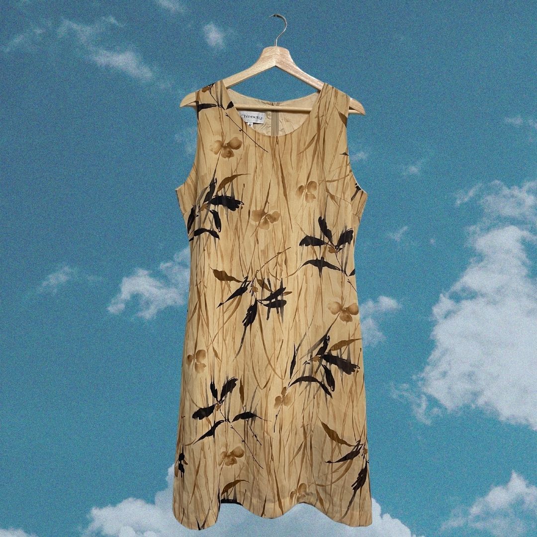 【𝗠𝗼𝗿𝗲𝗳𝘂𝗻古著選物】竹林水墨雪紡紗裙 紗裙 疊穿 古著裙 連身裙