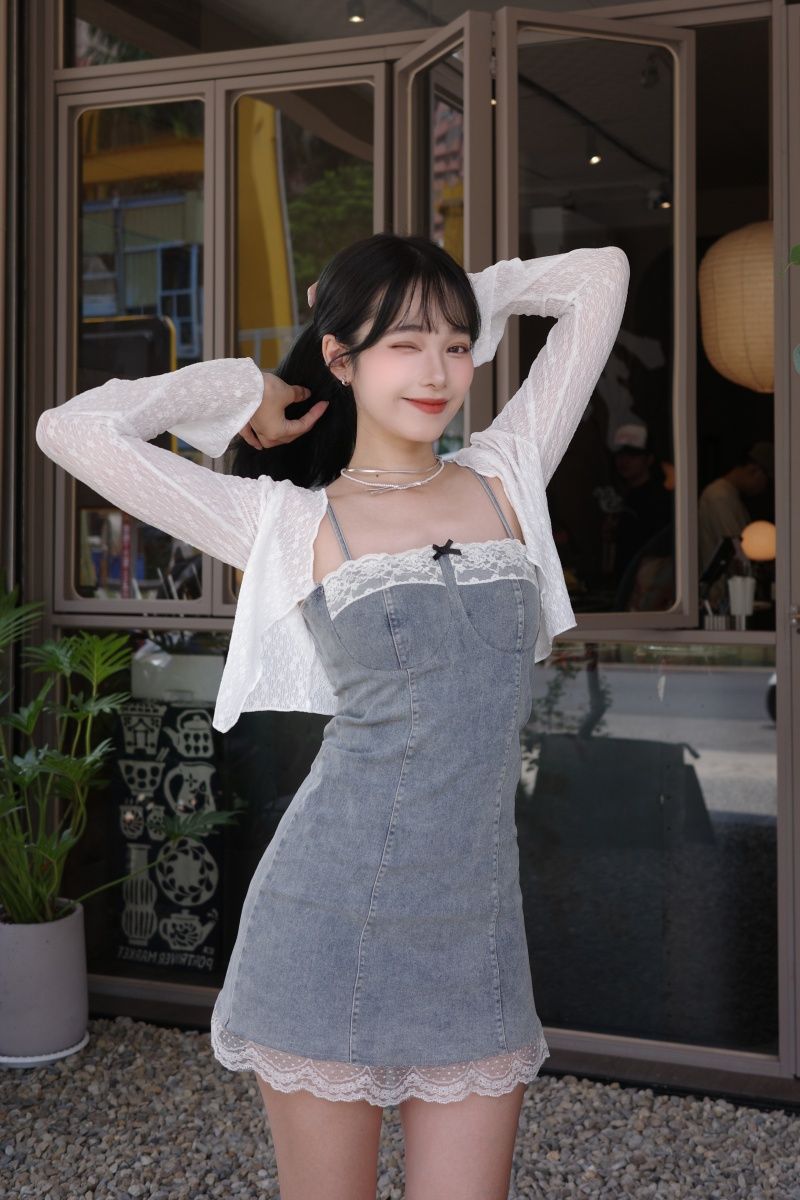 現▴牛仔馬甲蕾絲洋