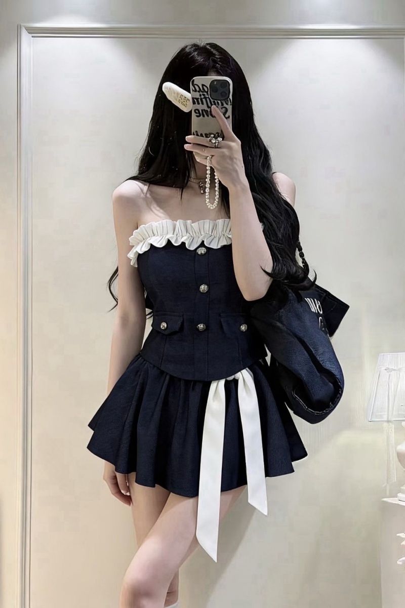 花邊牛仔綁帶裙套