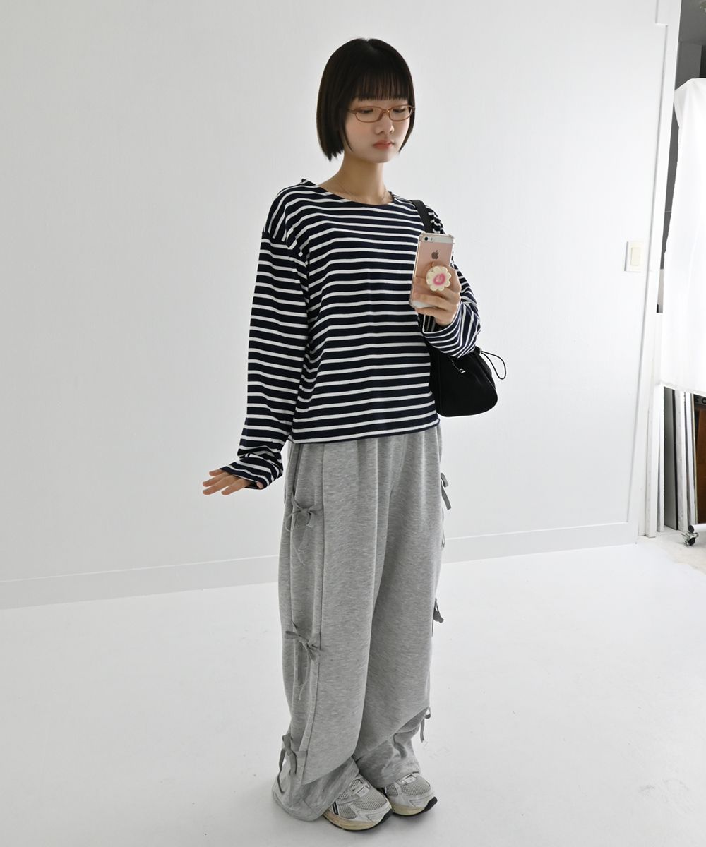 正韓製側邊蝴蝶結綁帶長褲 pants 7色 鬆緊腰 寬管 寬鬆 寬褲 運動褲