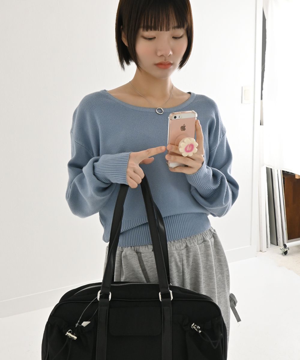 修身寬領薄款毛衣 knit 5色 長袖 落肩 針織 寬鬆 中短版