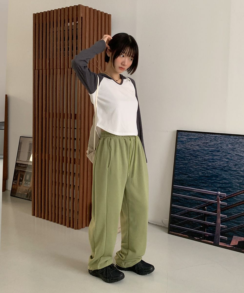 正韓製側邊線條寬鬆長褲 pants 8色 縮口褲 寬鬆 寬褲 運動褲 鬆緊腰 下擺抽繩