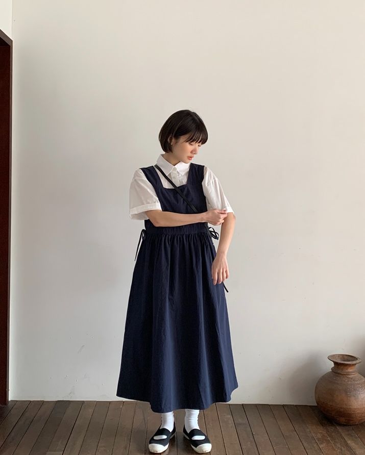 側綁帶寬鬆吊帶洋裝 dress 2色 連身裙 長裙 無袖 背心裙