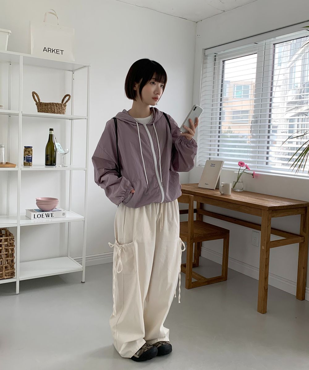 正韓製薄款尼龍連帽外套 hood zip-up 3色 長袖 夾克