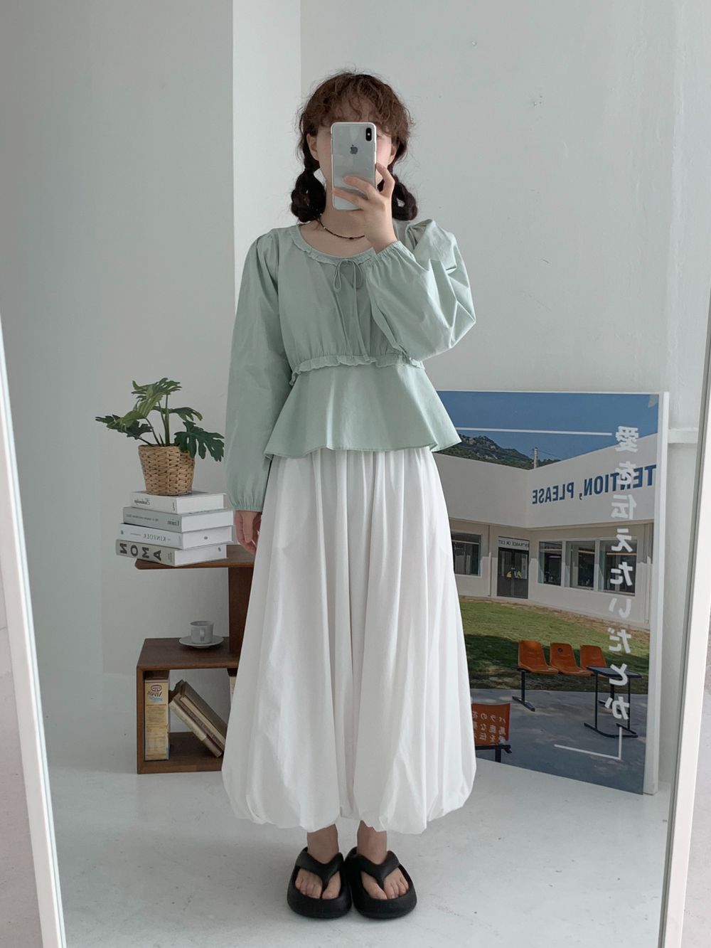 獨特花苞裙擺長裙 skirt 4色 鬆緊腰 裙子