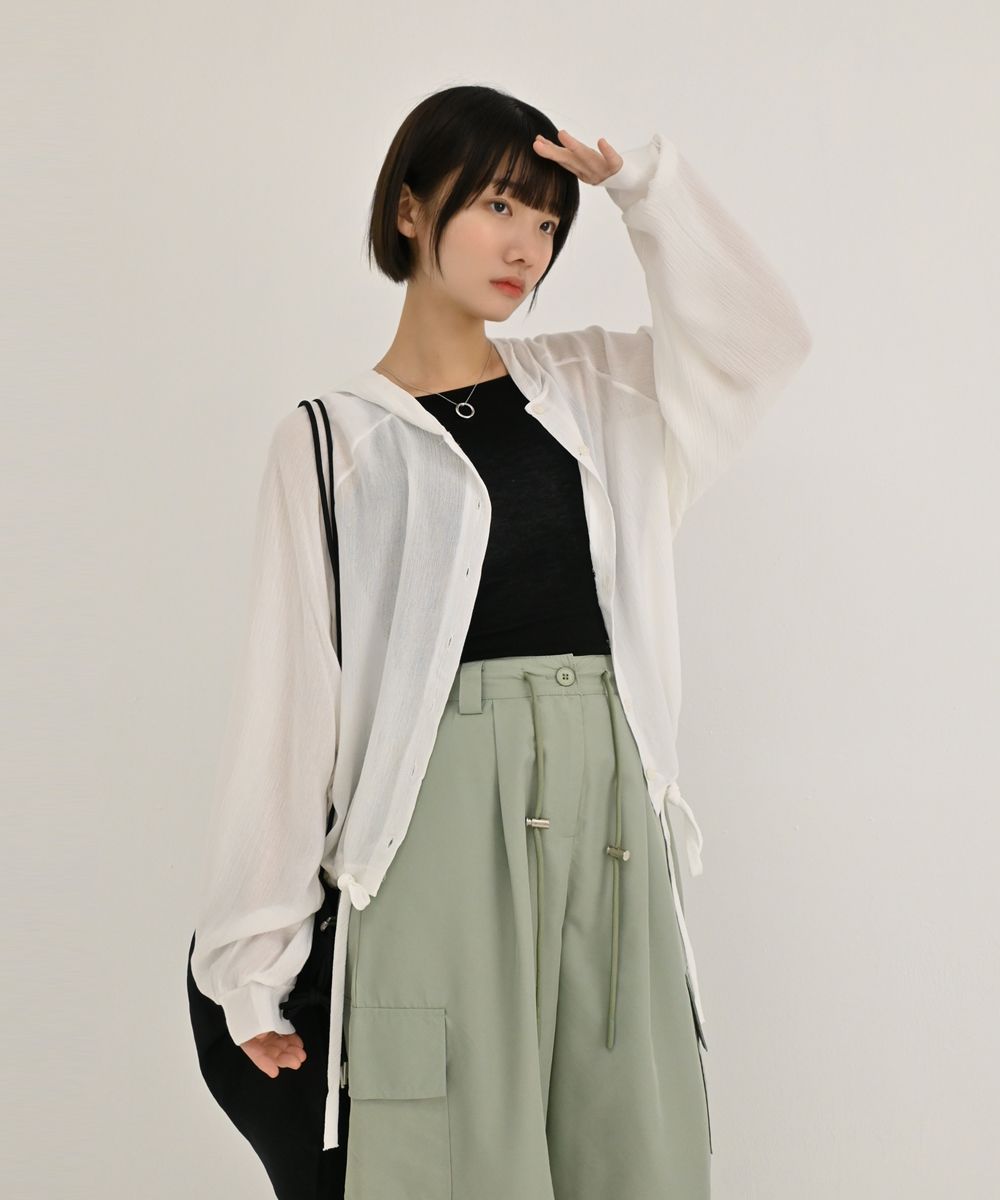 涼爽透膚下擺抽繩外套 blouse 3色 長袖 上衣 罩衫 開衫