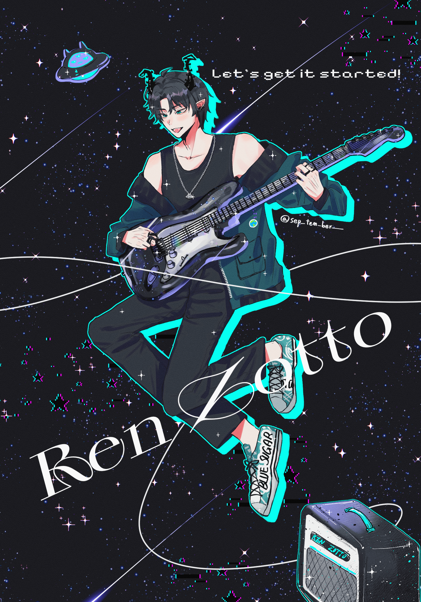 Ren Zotto宇宙吉他燙銀明信片