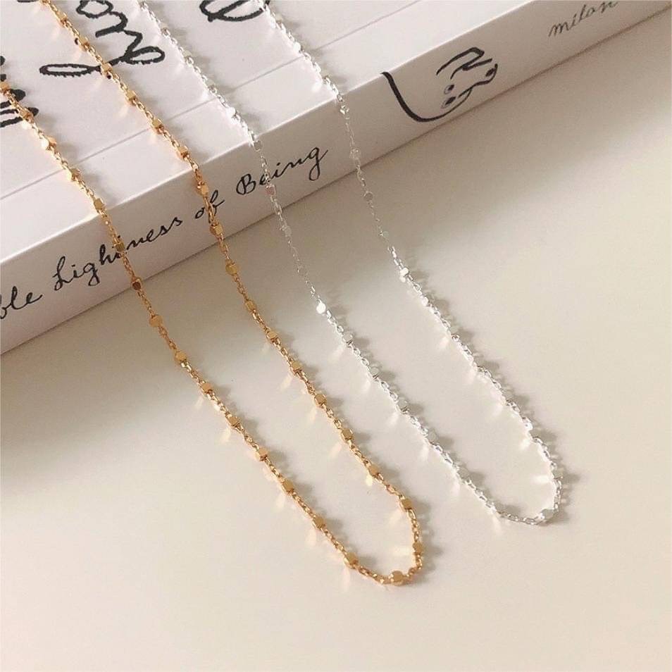 少量現貨🩵𝟗𝟐𝟓純銀簡約波光粼粼方塊串接項鍊