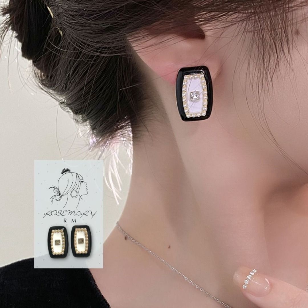 ♛ROSEMAYR♛[CR-0004] 韓版東大門 法式優雅 矩形珍珠水鑽耳環 耳釘