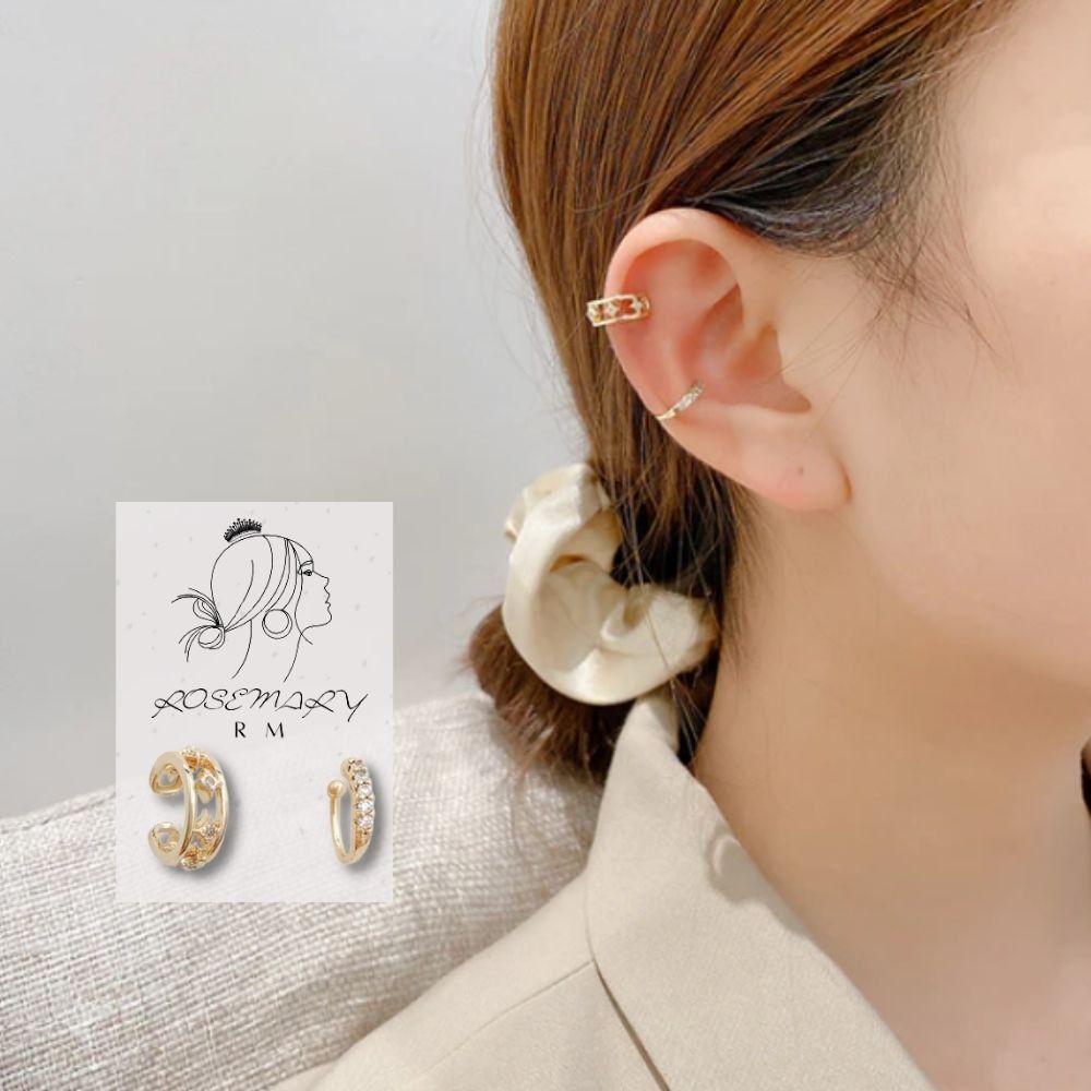 ♛ROSEMAYR♛[HU-0062] 韓版 氣質穿搭 不對稱幾何微鑲鋯晶石耳骨夾組 玫瑰金