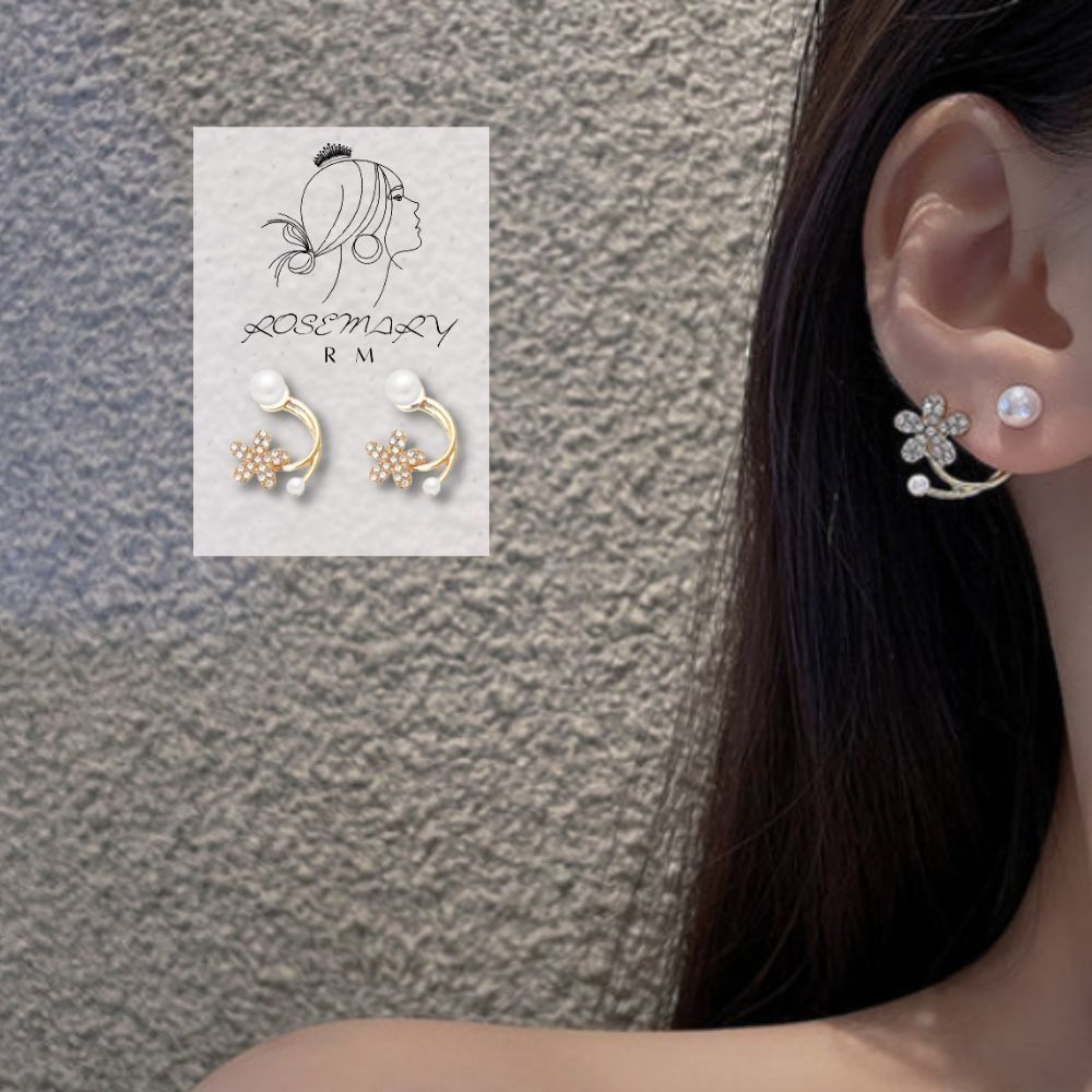 ♛ROSEMAYR♛[HU-0067] S925銀針 韓系名媛 輕奢氣質 鑲鑽花朵珍珠耳釘