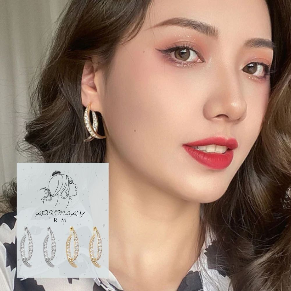 ♛ROSEMAYR♛[HU-0078] S925銀針 韓版冷淡風 鑲鑽兩戴耳環