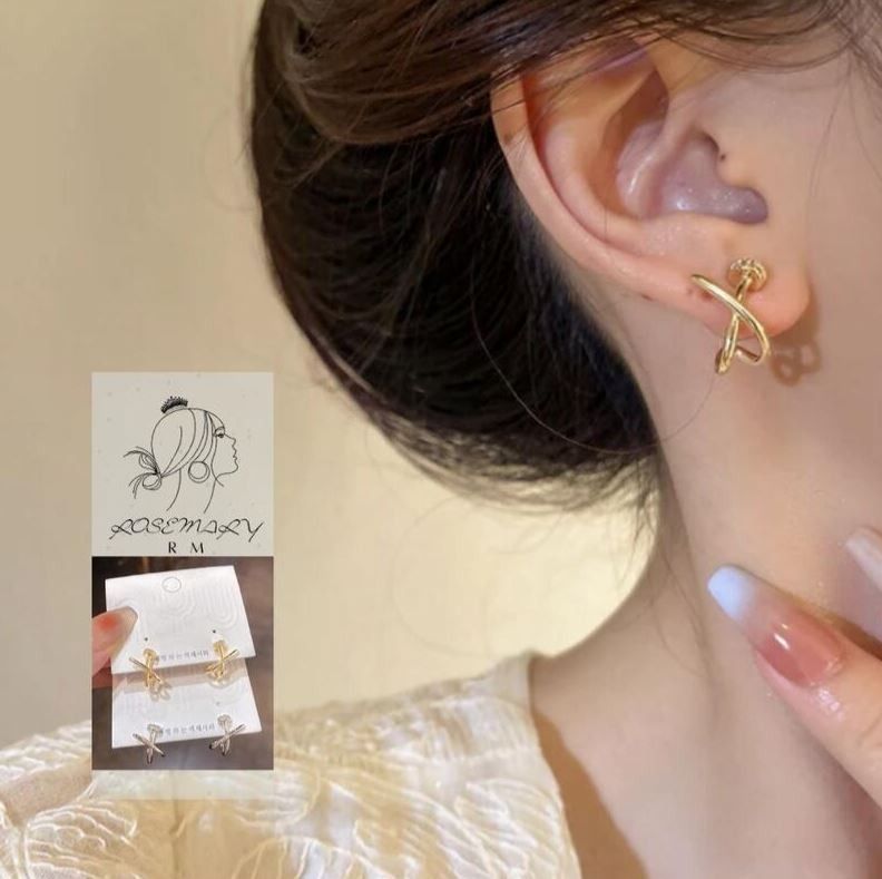 ♛ROSEMAYR♛[HU-0080] 韓版 東大門熱銷款 鋯晶石交叉耳環 耳釘 現貨-銀色