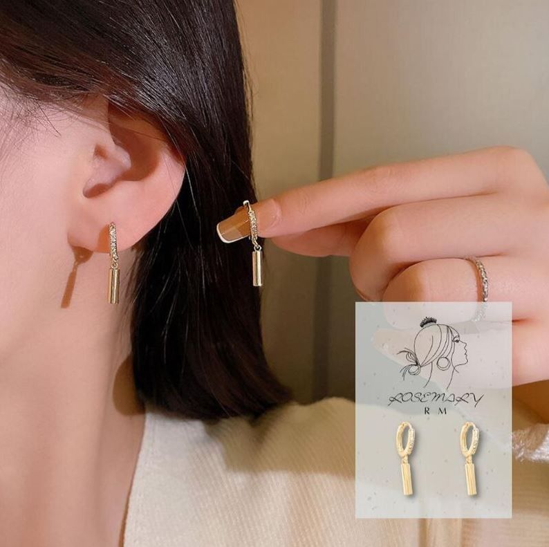 ♛ROSEMAYR♛[HU-0055]S925銀針 微鑲圓柱吊墜耳環