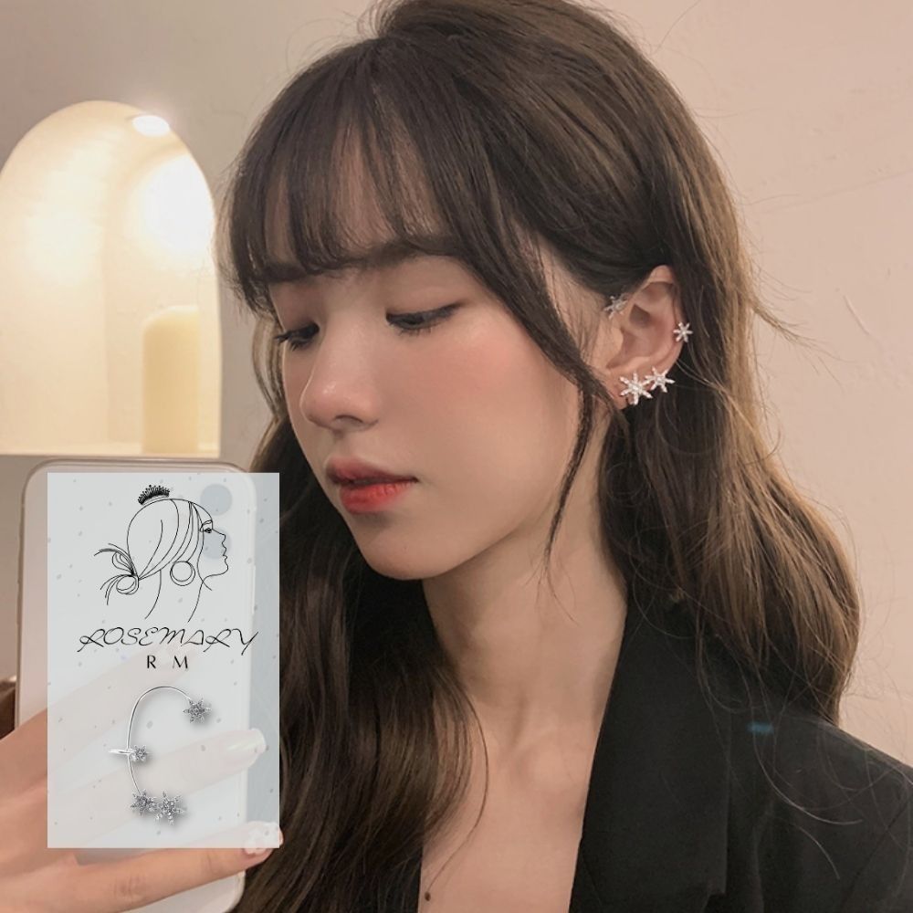 ♛ROSEMAYR♛[HU-0061] 韓版 網紅爆款 銀色鑲鑽雪花耳掛 耳夾 單隻