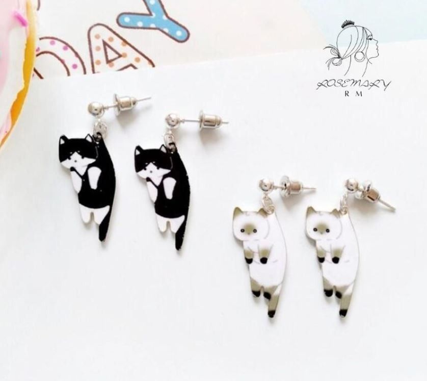 ♛ROSEMAYR♛ S925銀針 貓奴必備 可愛小貓咪 拎貓 耳環 耳釘