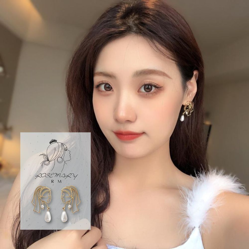 ♛ROSEMAYR♛[HU-0066] S925銀針 韓系 甜美女孩 珍珠鏤空人頭像 耳環