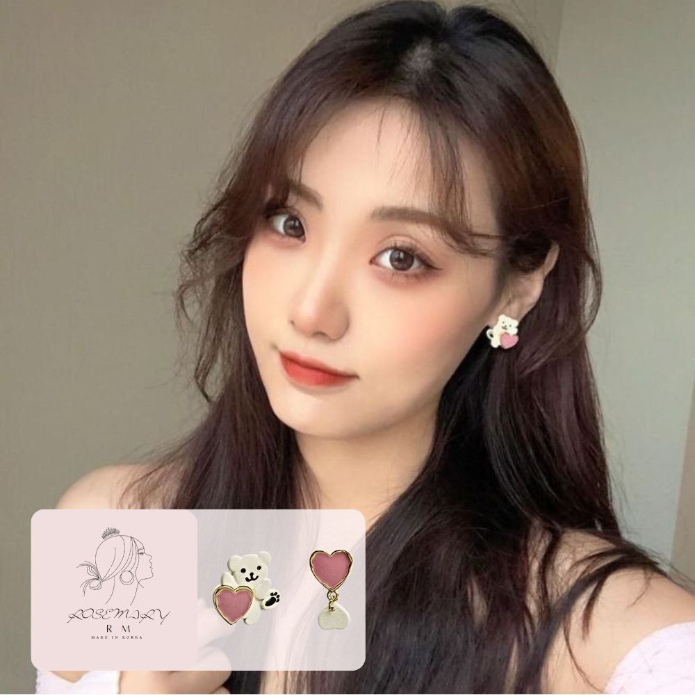 ♛ROSEMAYR♛S925銀針 可愛小熊 粉色愛心 耳環 耳釘
