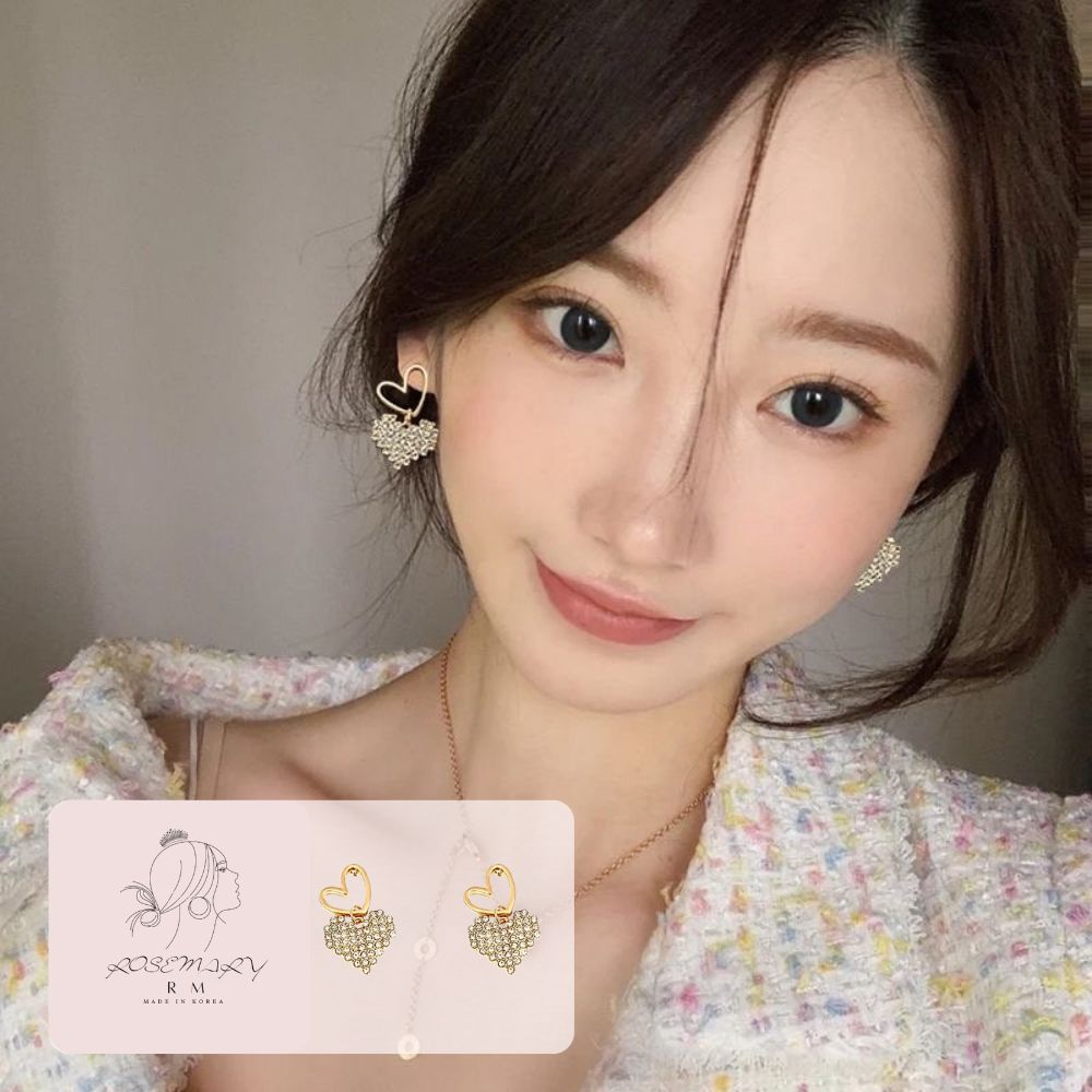 ♛ROSEMAYR♛[HU-0068] S925銀針 韓系甜心女孩 滿鑽愛心墜耳環