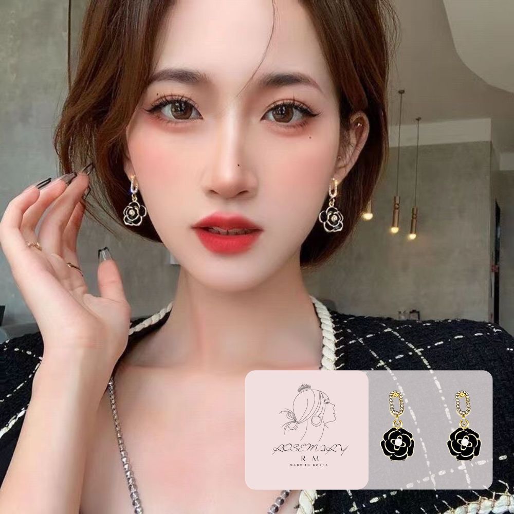 ♛ROSEMAYR♛[HU-0071] S925銀針 韓系名媛 小香風 珍珠山茶花吊墜水鑽耳環
