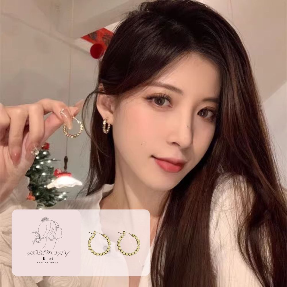♛ROSEMAYR♛ S925銀針 韓版 個性女孩 金屬幾何圓圈耳釘 耳環