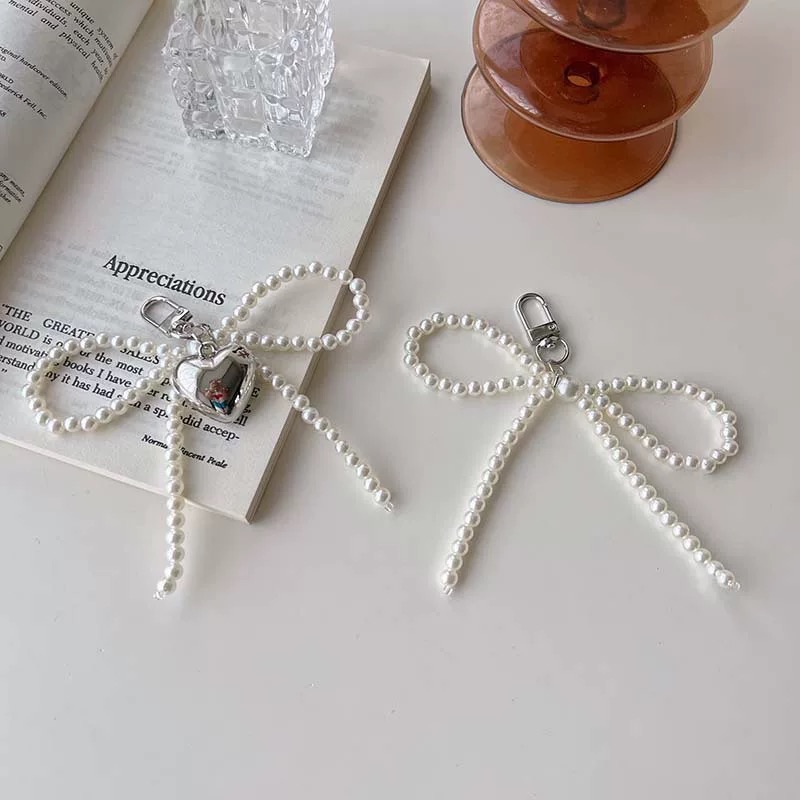 愛心珍珠蝴蝶結吊飾 甜美背包掛件 手機殼吊飾 鑰匙扣