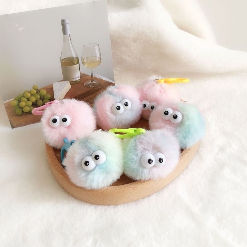 可愛奶萌毛絨絨球球吊飾💗 冰淇淋色球球鑰匙圈 彩色小精靈造型包包掛件 書包配飾