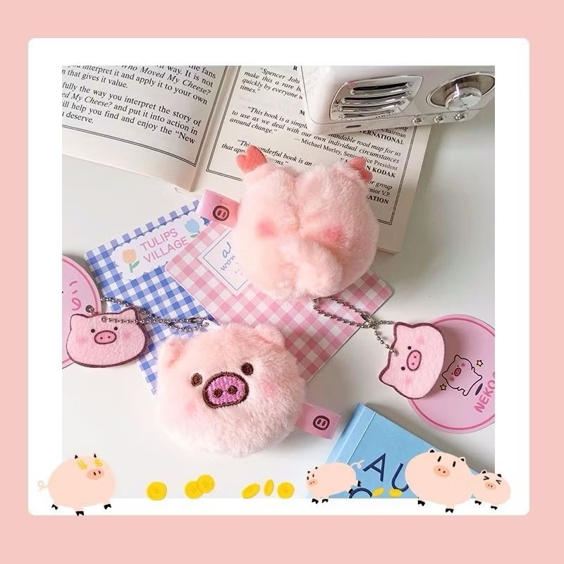 軟萌毛絨小豬🐽吊飾別針 少女心粉紅豬屁屁 腮紅小豬豬頭掛件 情侶閨蜜卡通胸針掛飾