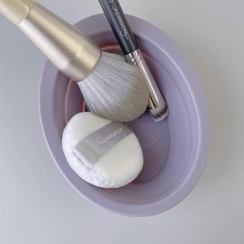 矽膠刷具粉撲清潔碗 折疊紋路化妝刷清洗盤 美妝蛋清洗晾曬 刷具收納籃 彩妝工具洗刷器