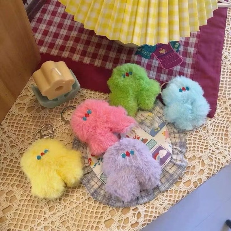 可愛笨笨毛絨吊飾 呆萌小怪獸鑰匙扣 背包書包掛件 鑰匙圈