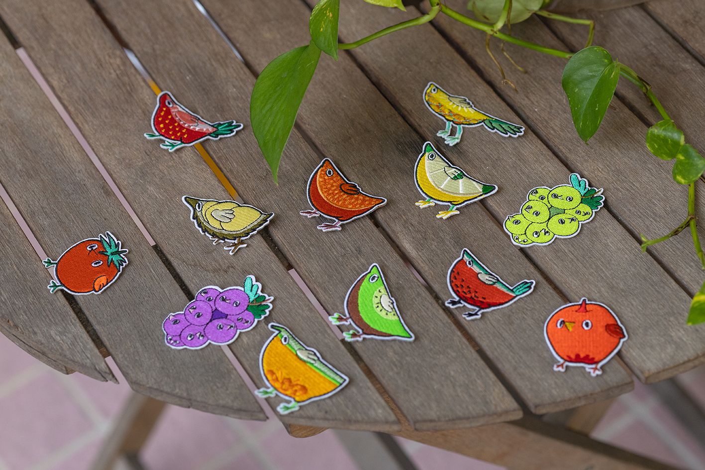 食物鳥刺繡布貼