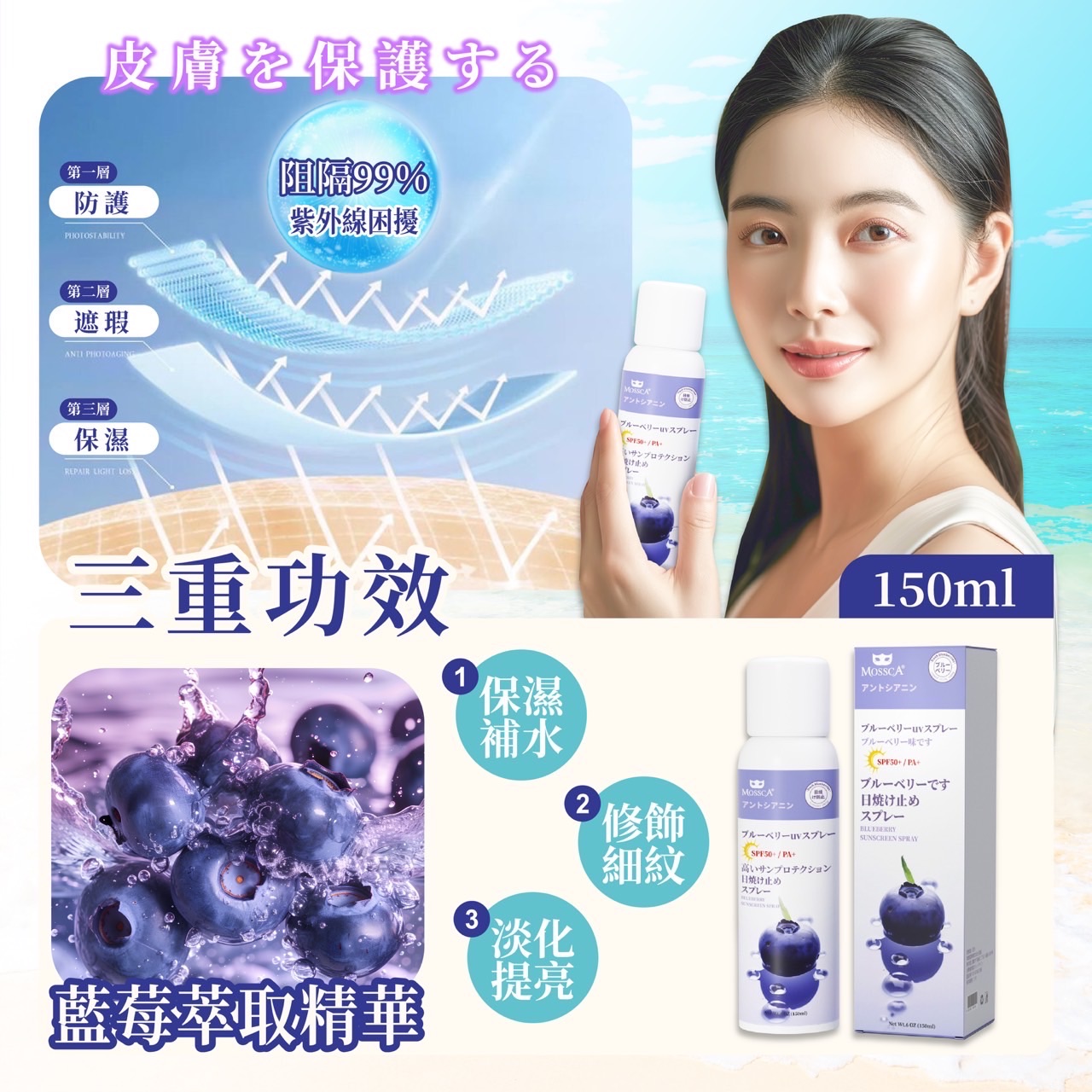 日本製天然藍莓萃取涼白防曬