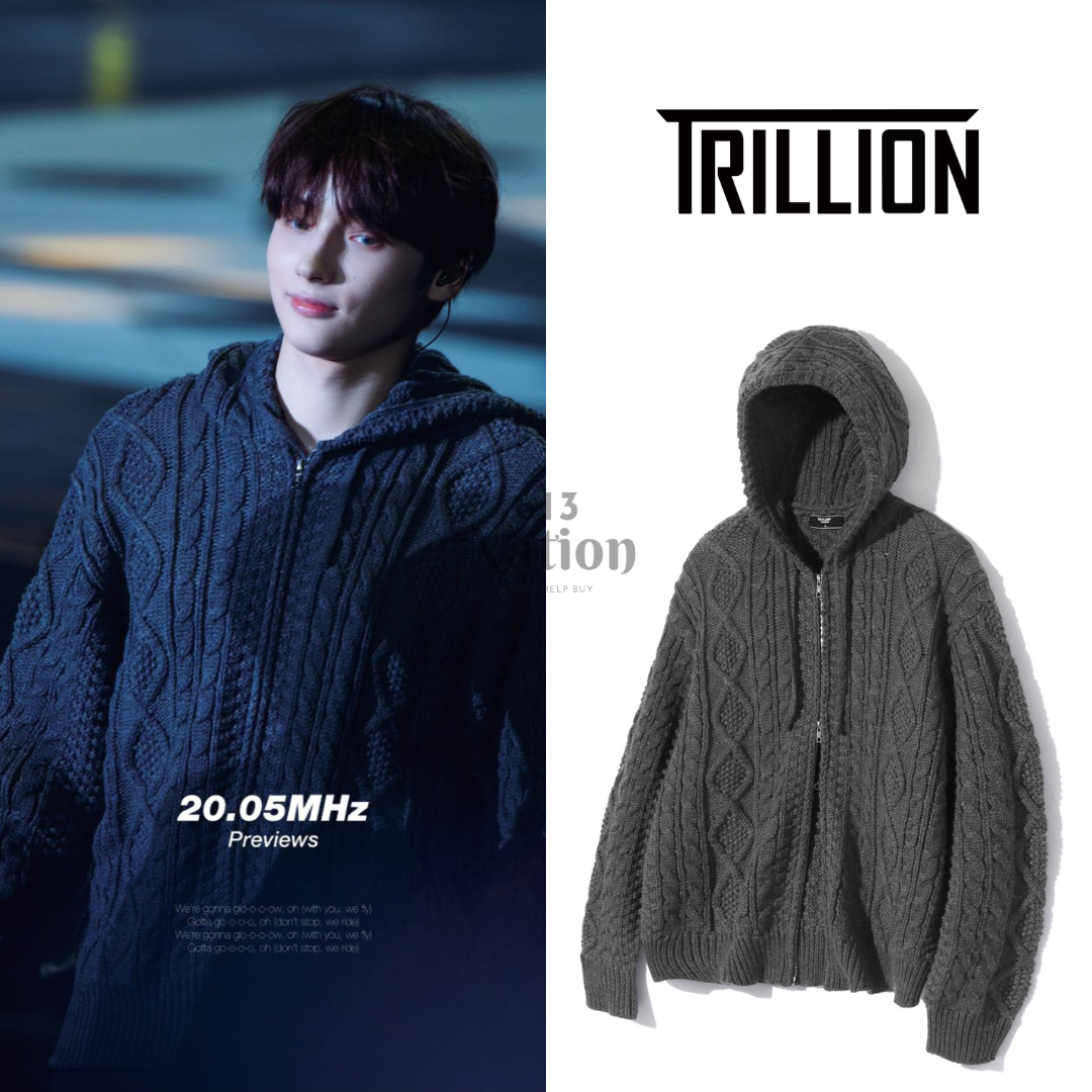休寧凱同款WASHABLE ARAN CABLE HOOD ZIP-UP KNIT