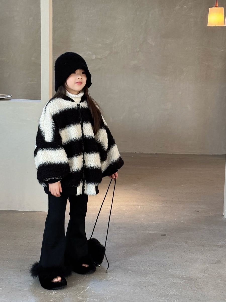 條紋毛絨絨外套