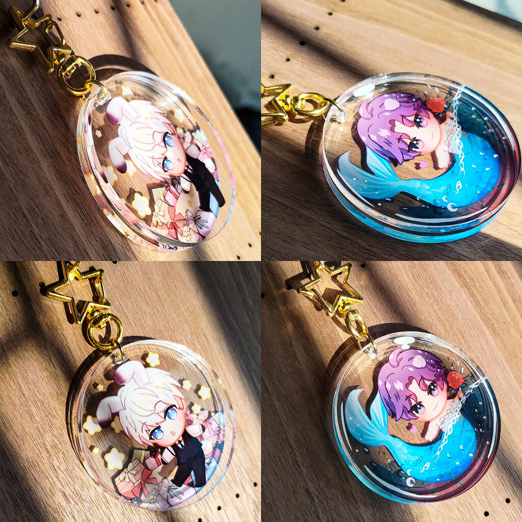【戀與深空】雙片雙面壓克力吊飾 - 沈星回（兔耳）、祁煜（人魚）