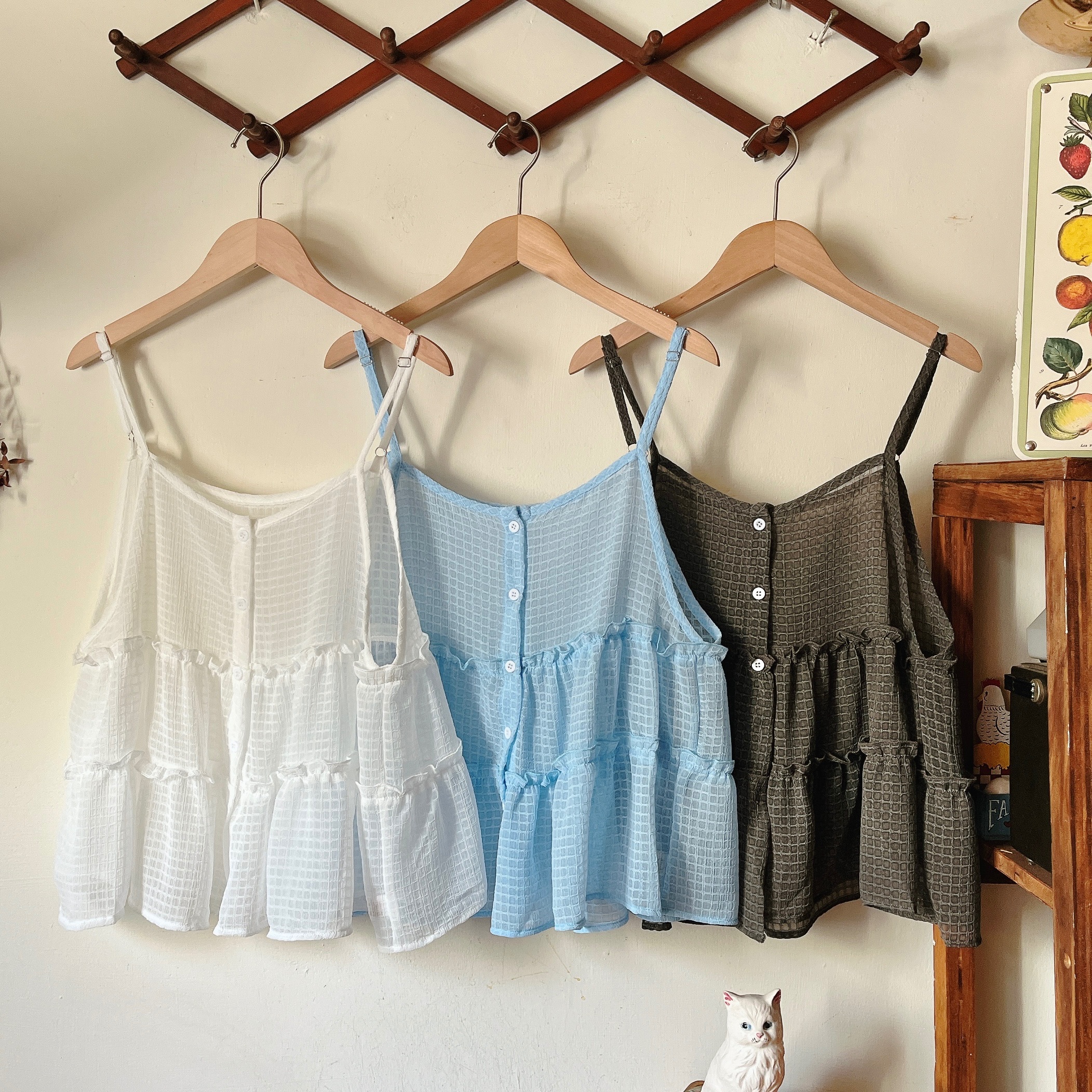 日系/小方格紋雪紡背心