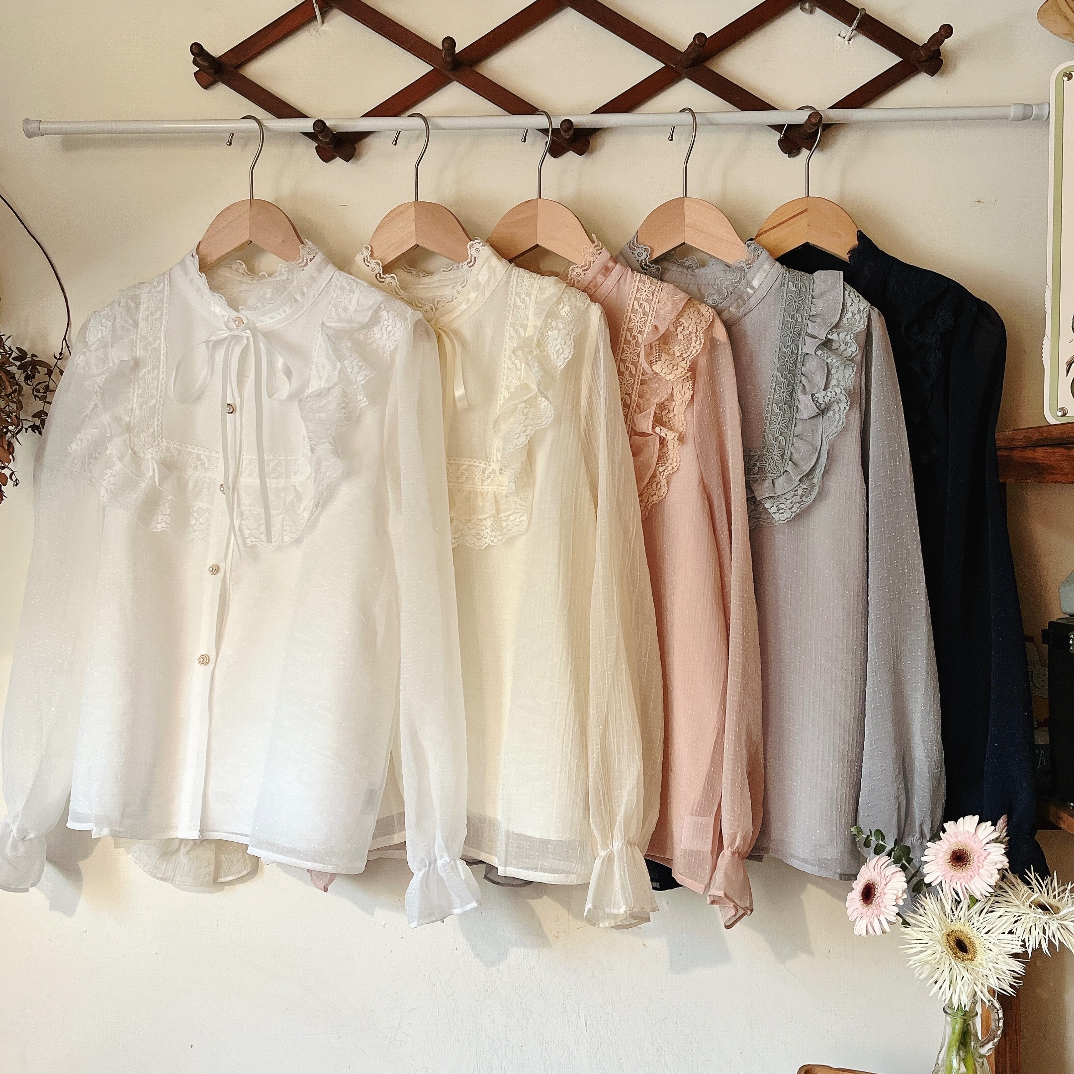 小淑女/蕾絲拼接雪紡襯衫