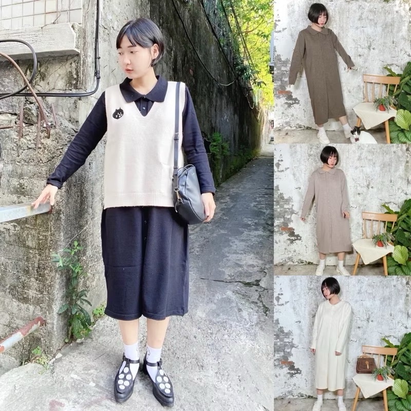 日系/冬日步調/罩衫針織洋裝