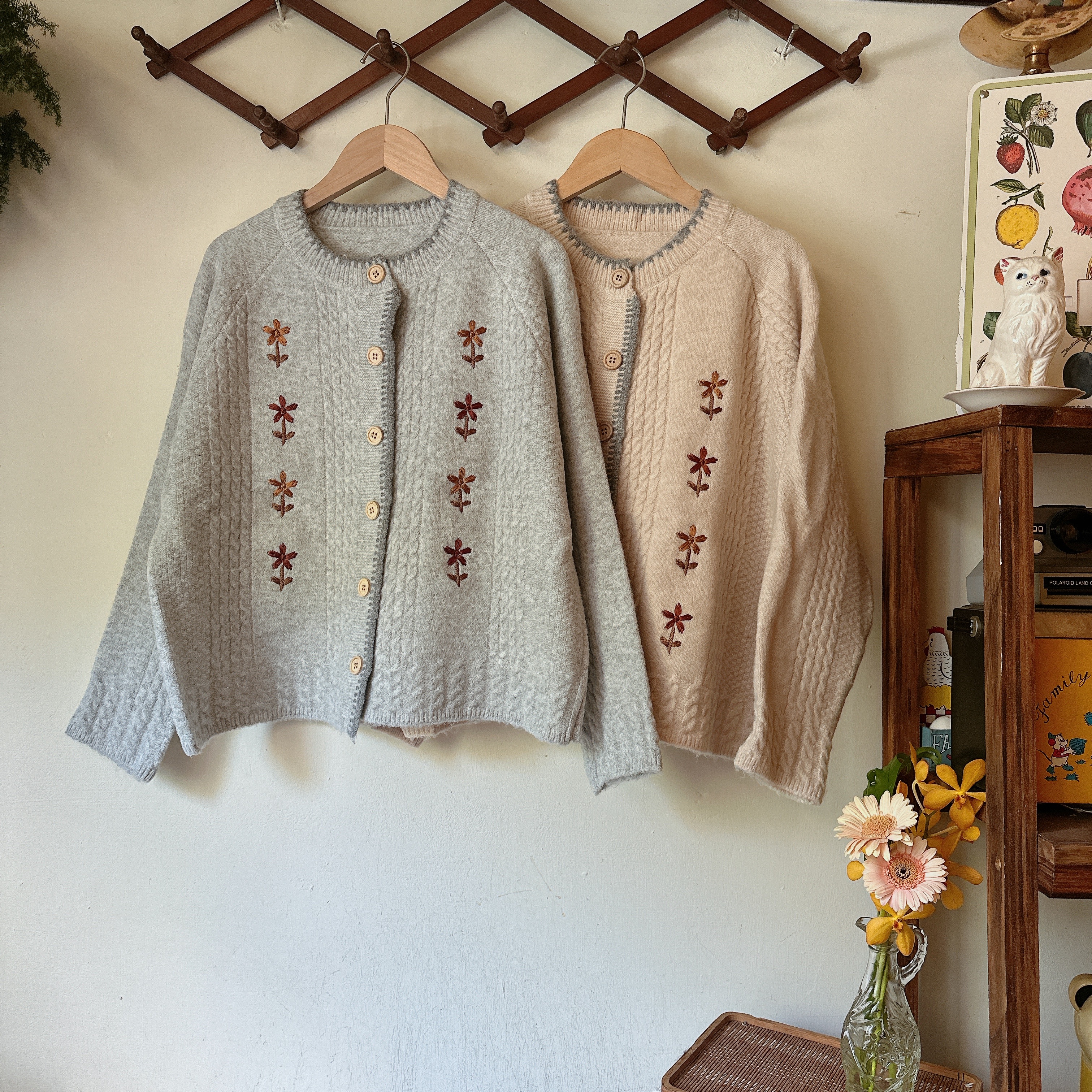 花朵針織毛衣外套