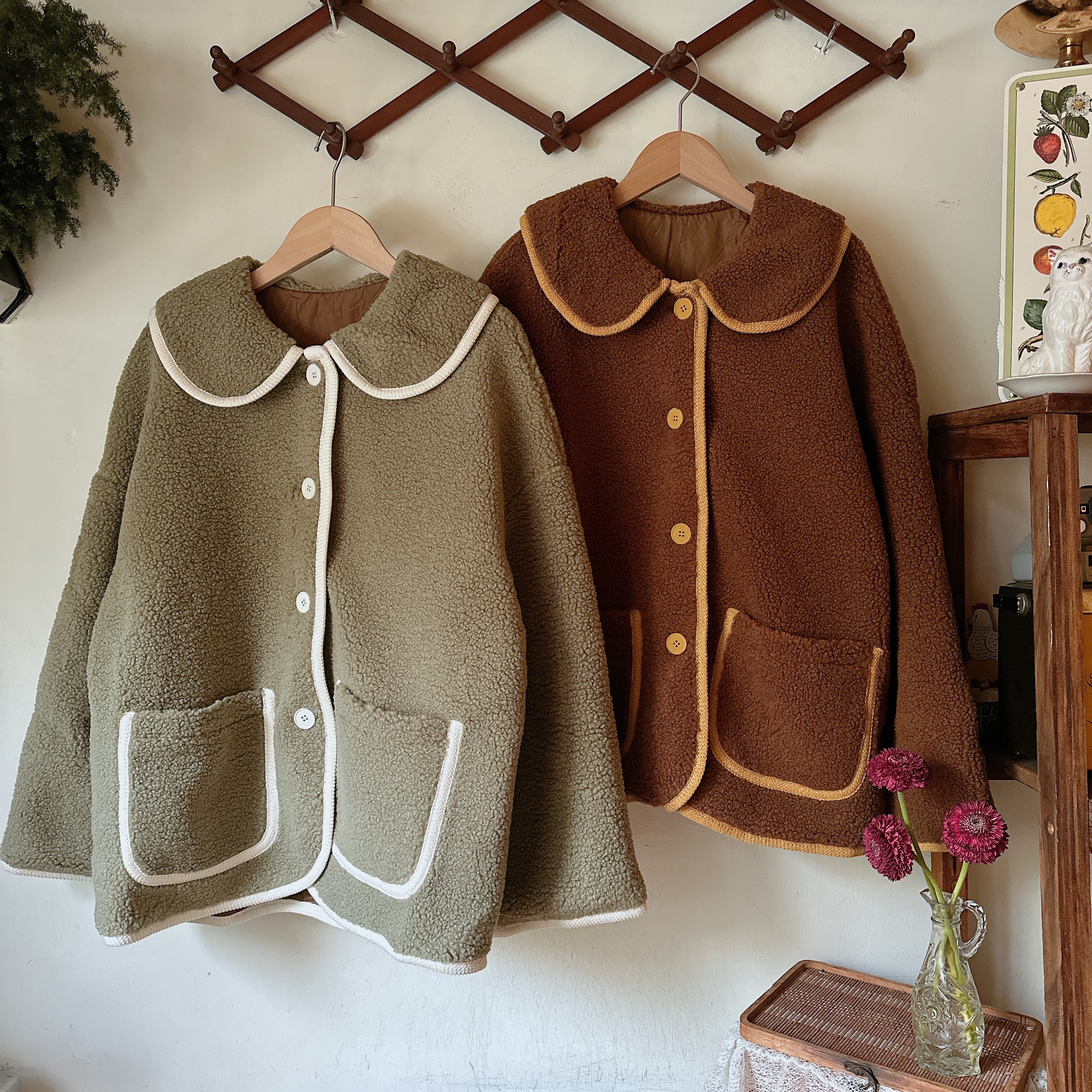 泰迪熊翻領毛毛大衣