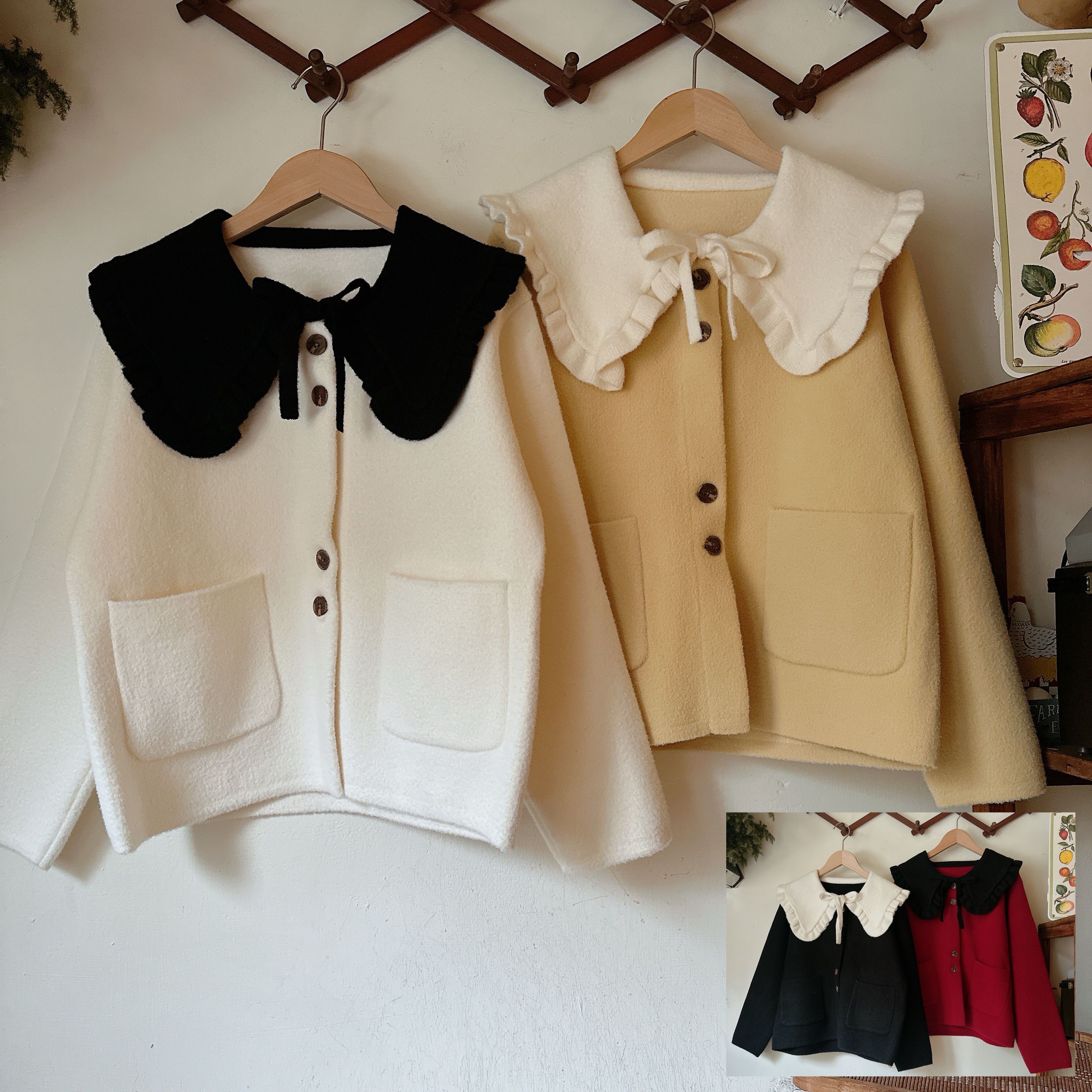 厚水貂絨翻領滾邊短版大衣